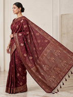 Maroon Woven Design Dola Silk Saree