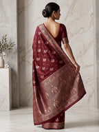 Maroon Woven Design Dola Silk Saree