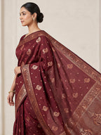 Maroon Woven Design Dola Silk Saree