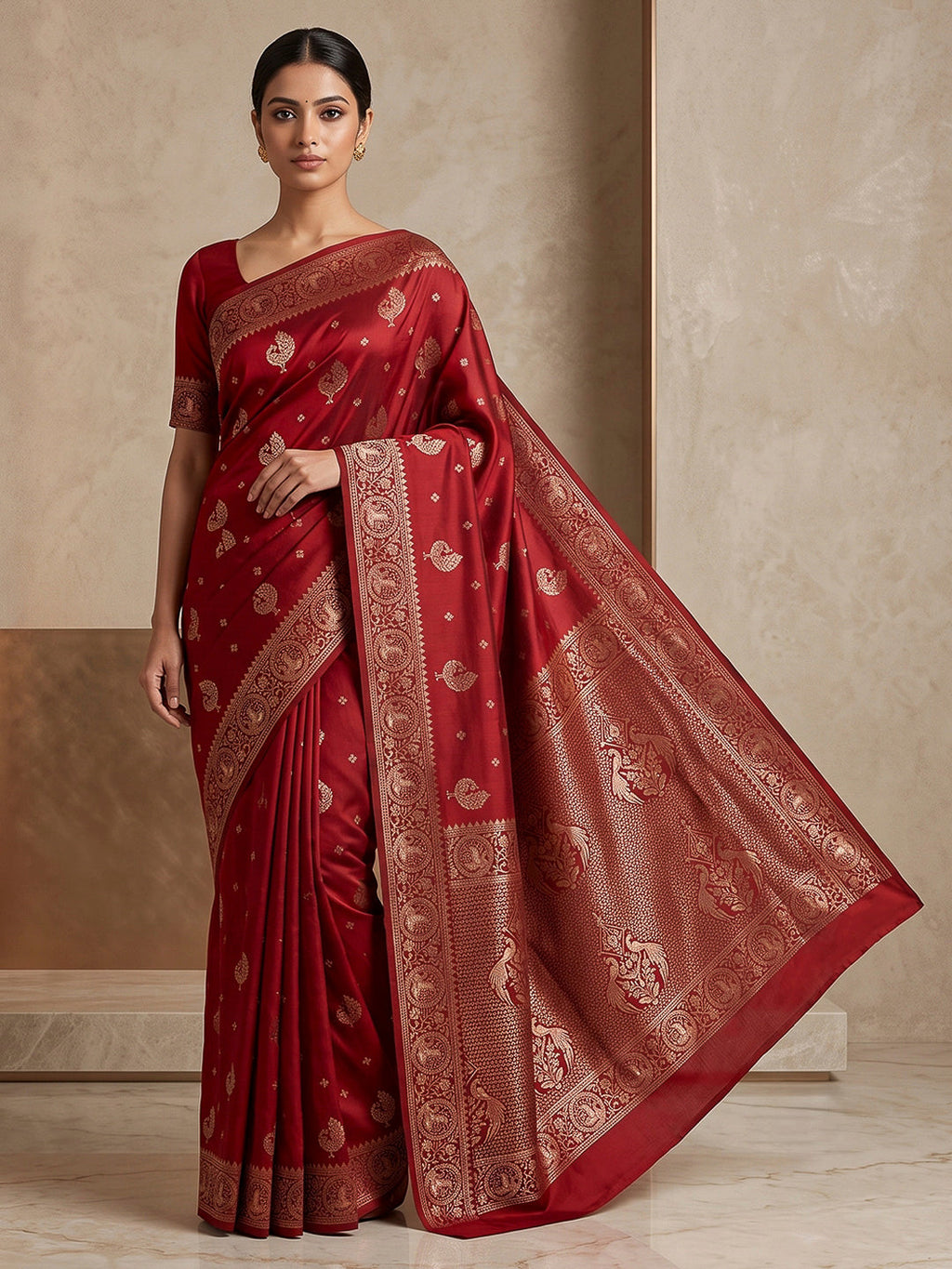 Red Woven Design Dola Silk Saree