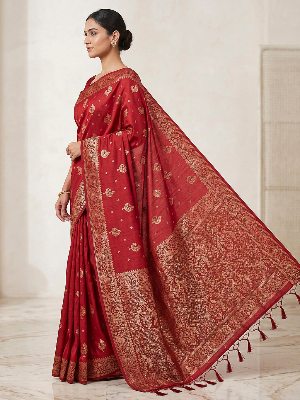 Red Woven Design Dola Silk Saree