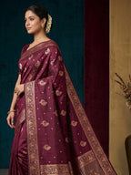 Wine Woven Design Dola Silk Saree