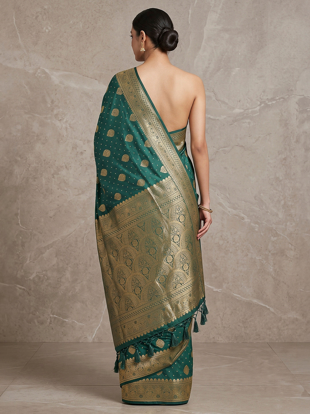 Bottle Green Woven Design Dola Silk Saree