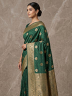 Bottle Green Woven Design Dola Silk Saree