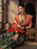 Dark Green Gold Woven Design Dola Silk Saree