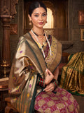 Wine Dark Green Woven Design Dola Silk Saree