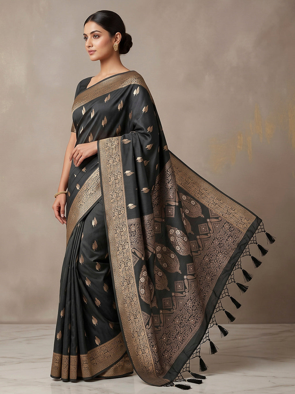 Black Woven Design Dola Silk Saree