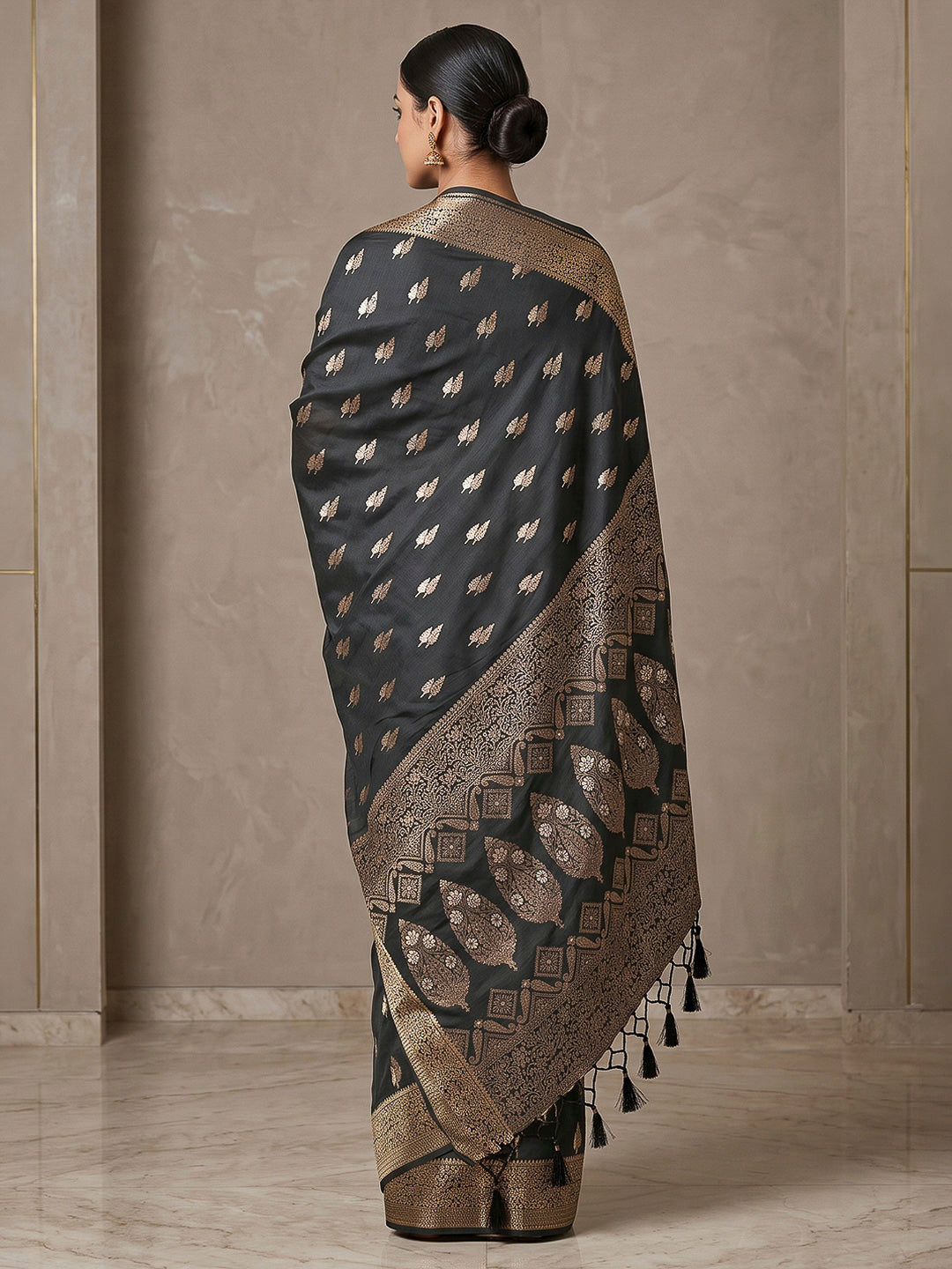 Black Woven Design Dola Silk Saree