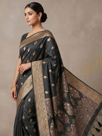 Black Woven Design Dola Silk Saree