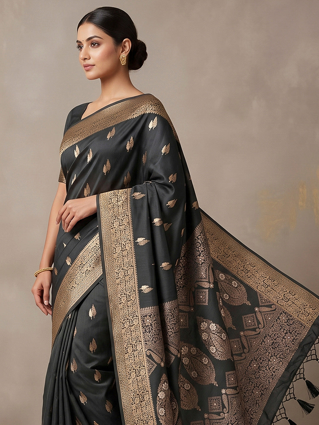 Black Woven Design Dola Silk Saree