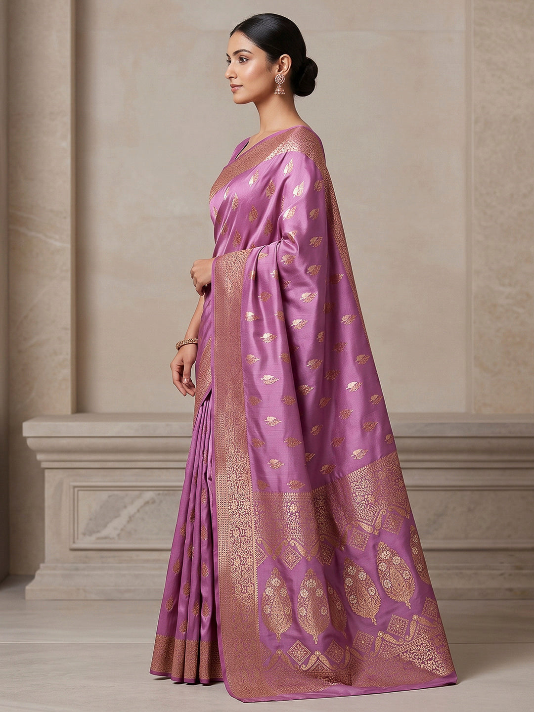 Lavender Woven Design Dola Silk Saree