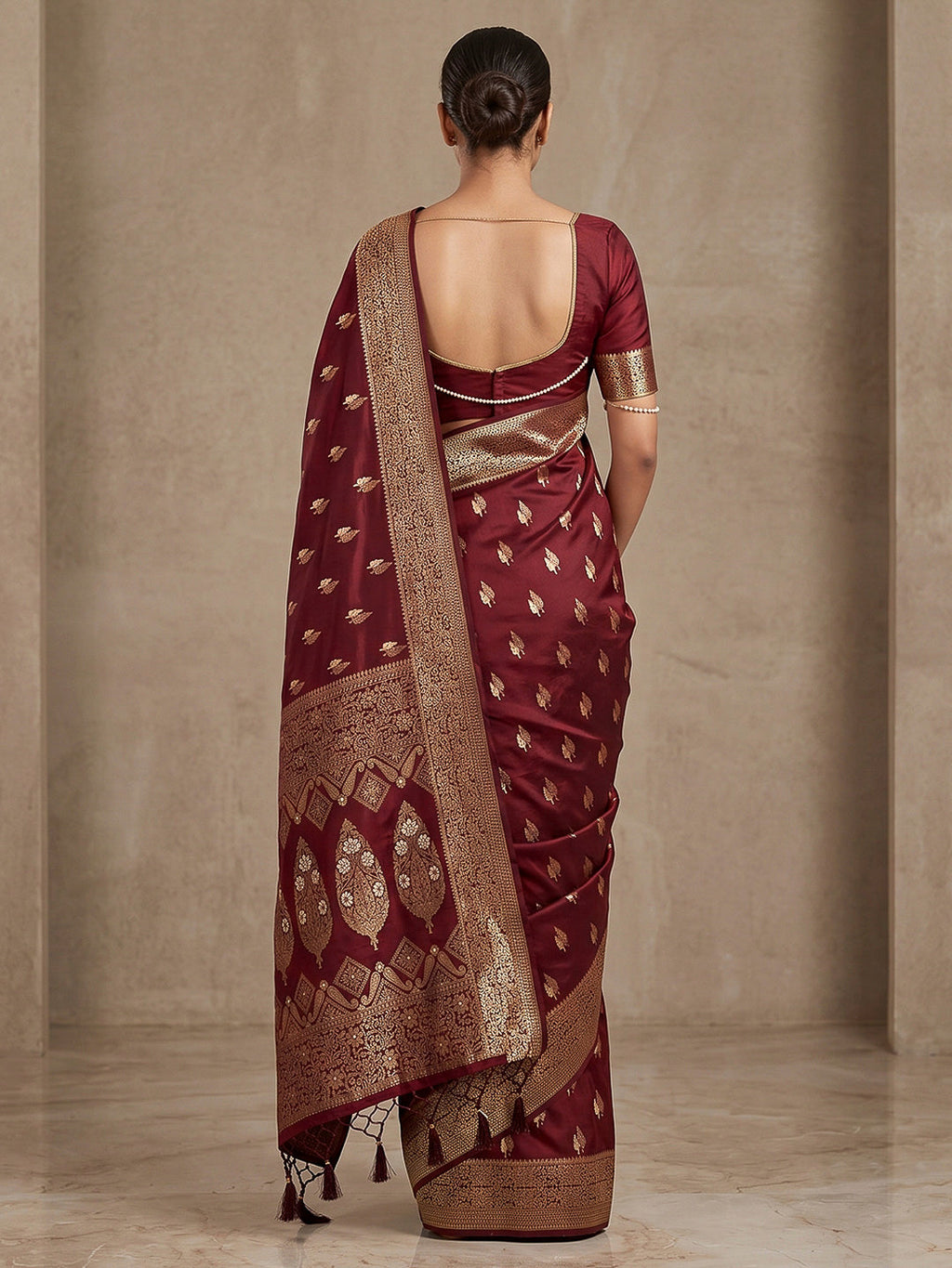 Maroon Woven Design Dola Silk Saree