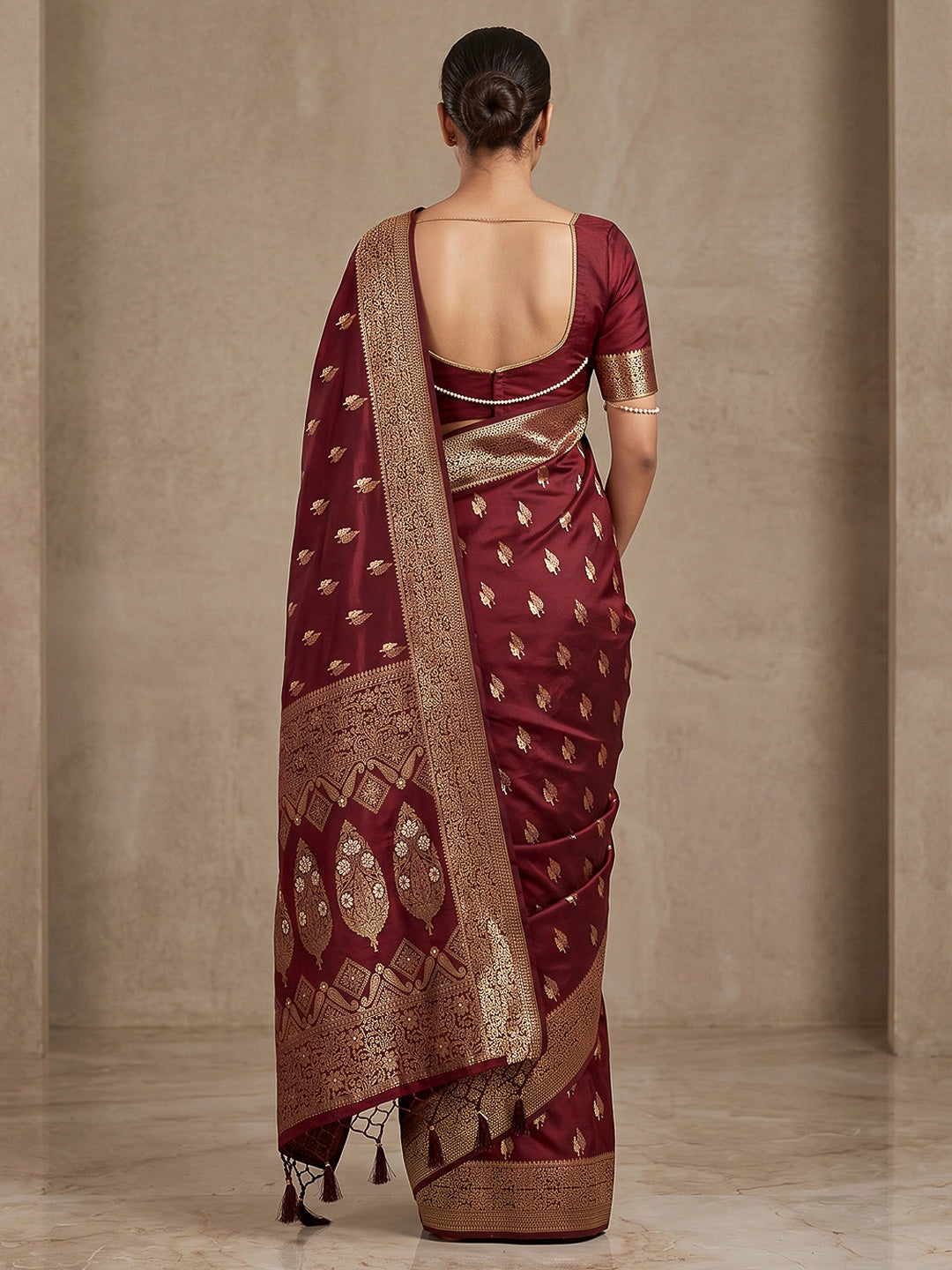 Maroon Woven Design Dola Silk Saree