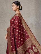 Maroon Woven Design Dola Silk Saree
