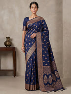 Navy Blue Woven Design Dola Silk Saree