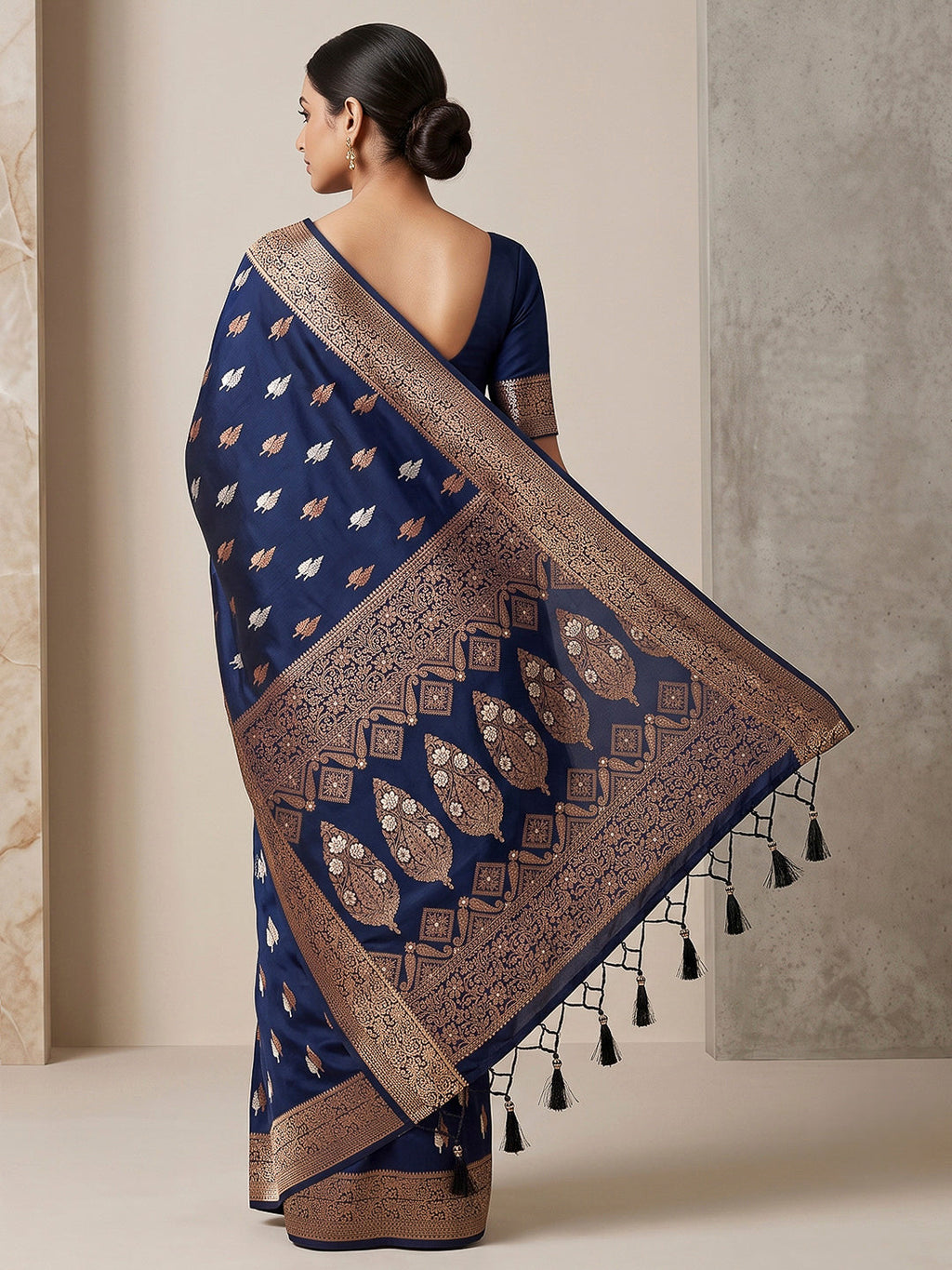 Navy Blue Woven Design Dola Silk Saree
