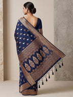 Navy Blue Woven Design Dola Silk Saree