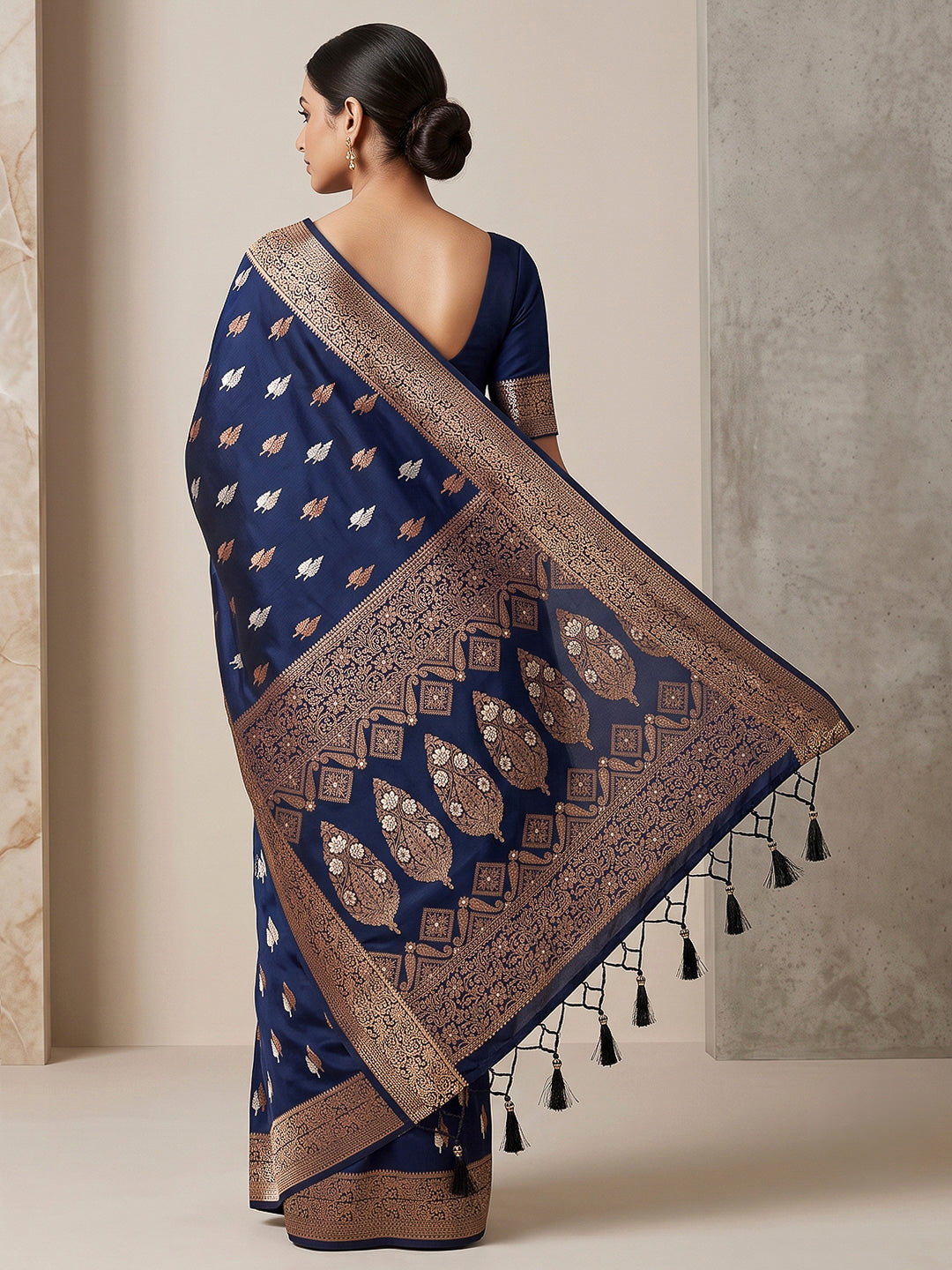 Navy Blue Woven Design Dola Silk Saree