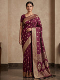 Wine Woven Design Dola Silk Saree