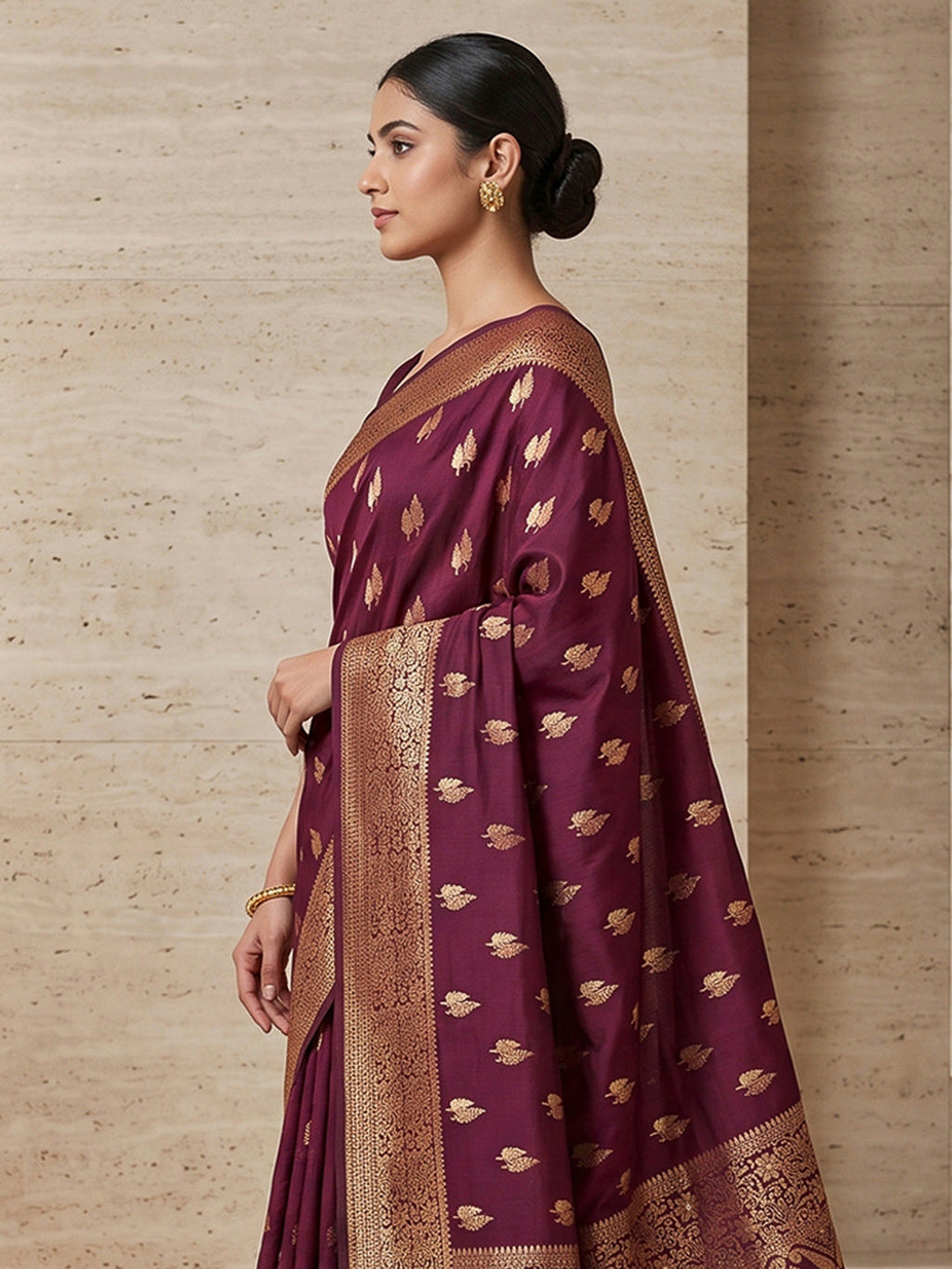 Wine Woven Design Dola Silk Saree