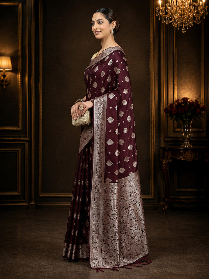 Wine Woven Design Art Silk Saree