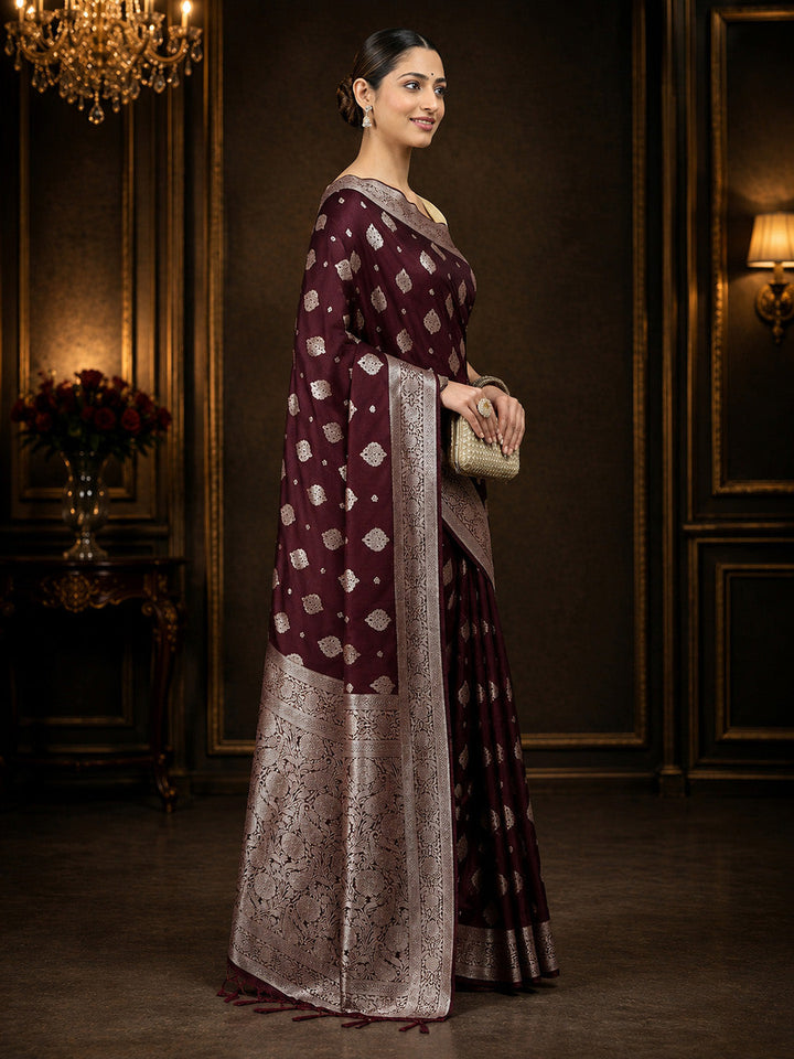 Wine Woven Design Art Silk Saree