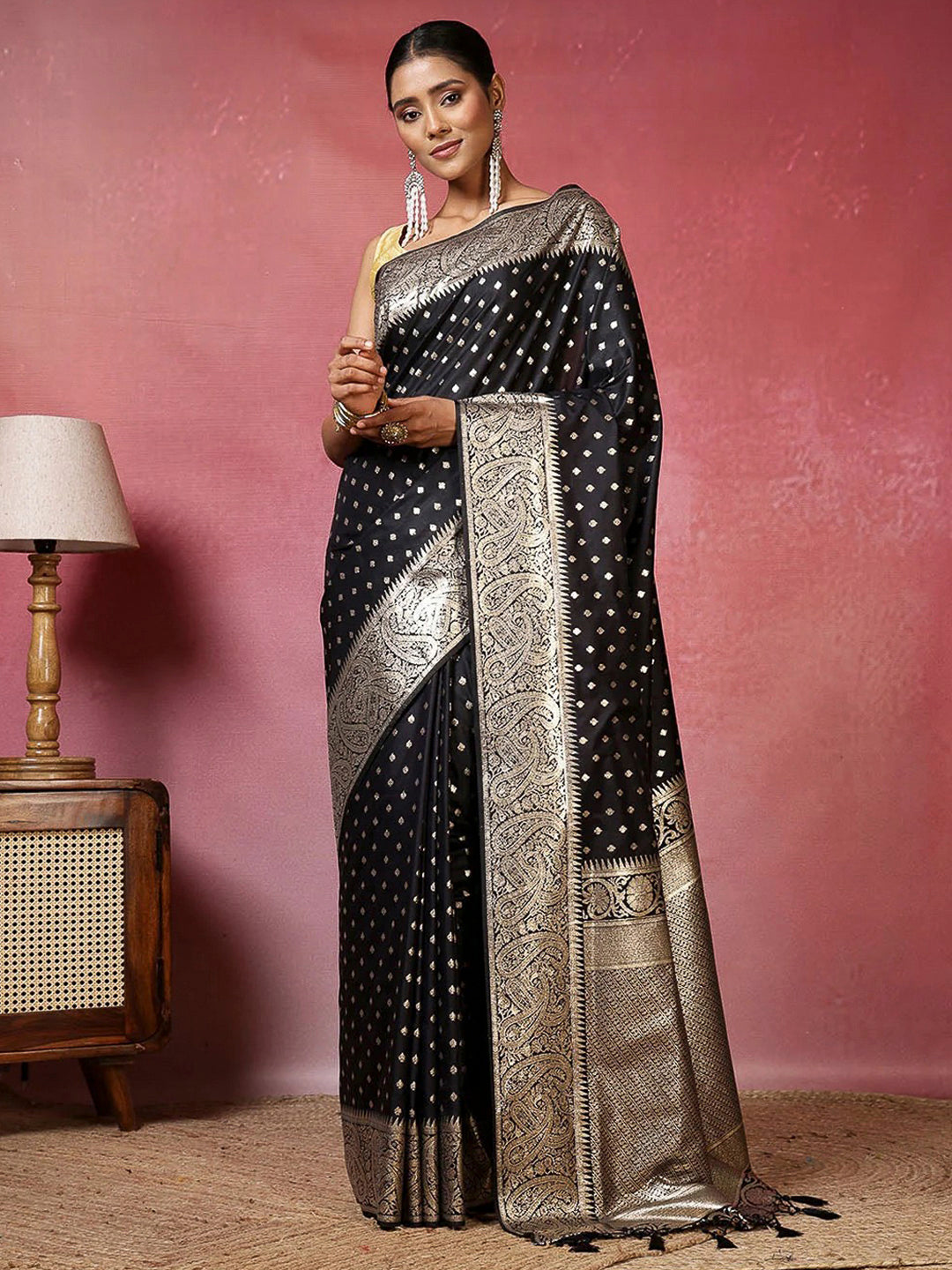 Black Woven Design Dola Silk Saree