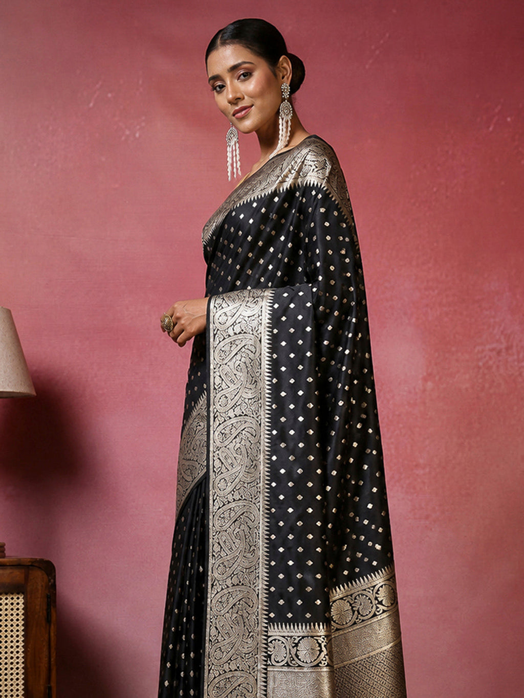 Black Woven Design Dola Silk Saree