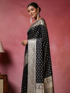 Black Woven Design Dola Silk Saree
