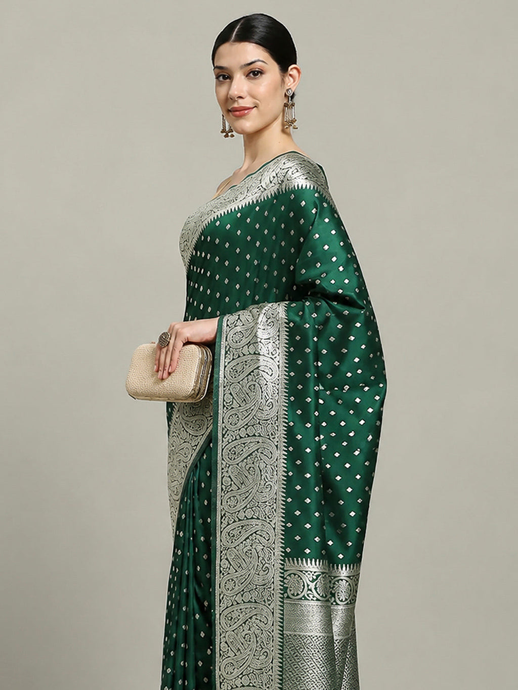 Bottle Green Woven Design Dola Silk Saree