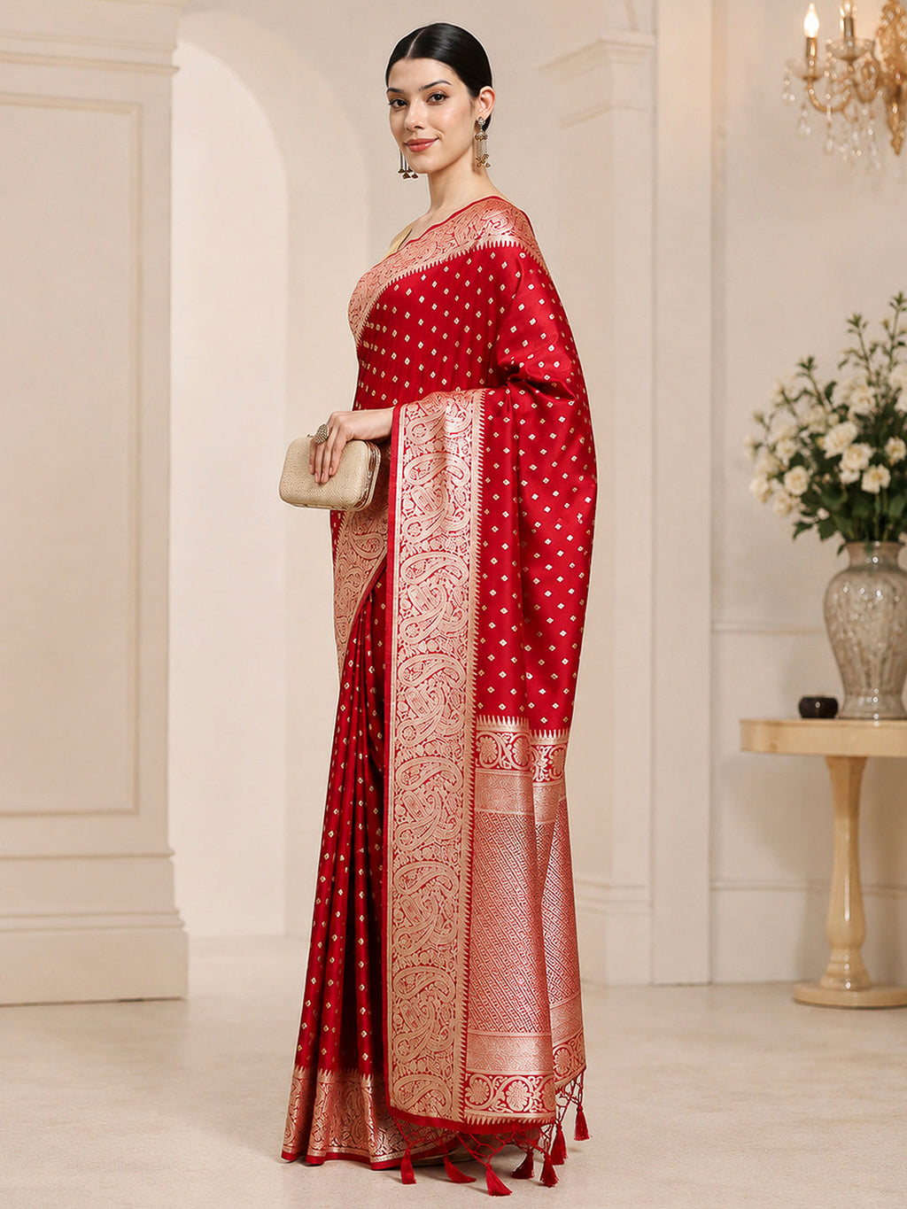 Red Woven Design Dola Silk Saree