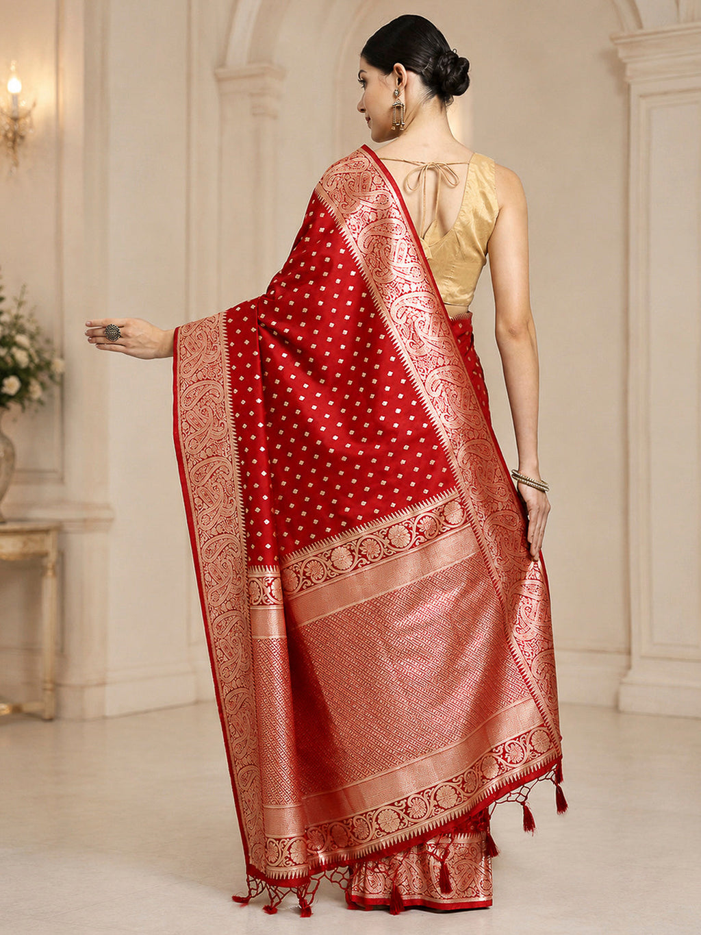 Red Woven Design Dola Silk Saree