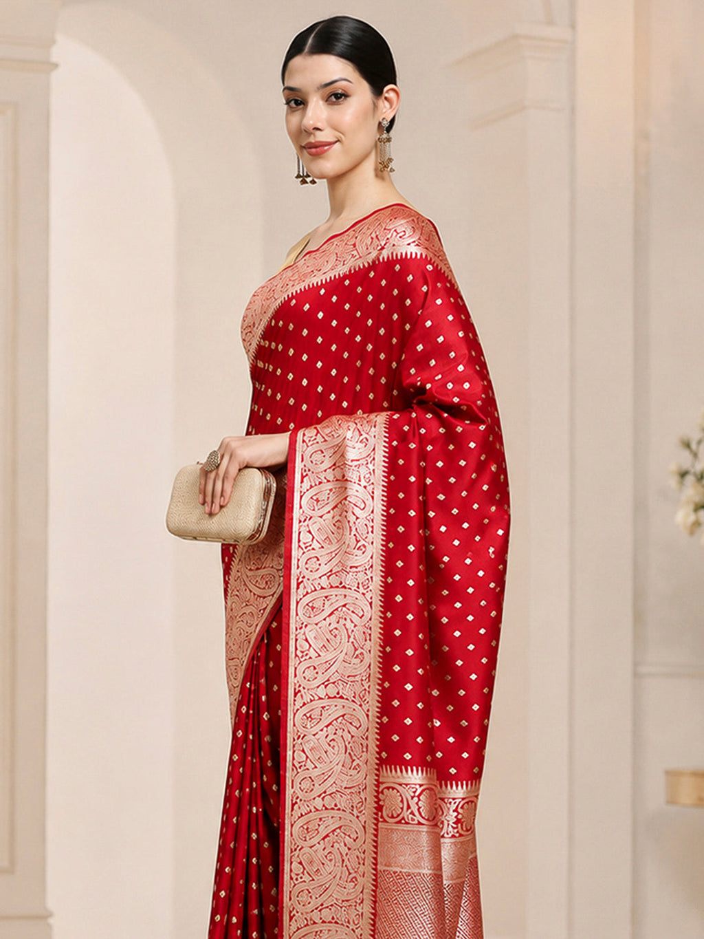 Red Woven Design Dola Silk Saree