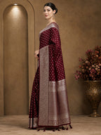 Wine Woven Design Dola Silk Saree