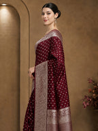Wine Woven Design Dola Silk Saree