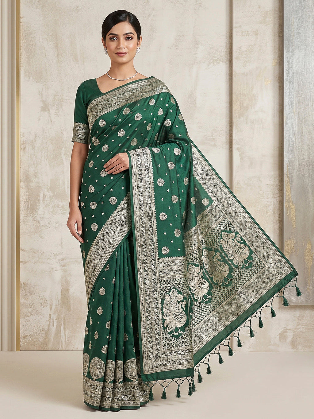 Green Woven Design Dola Silk Saree
