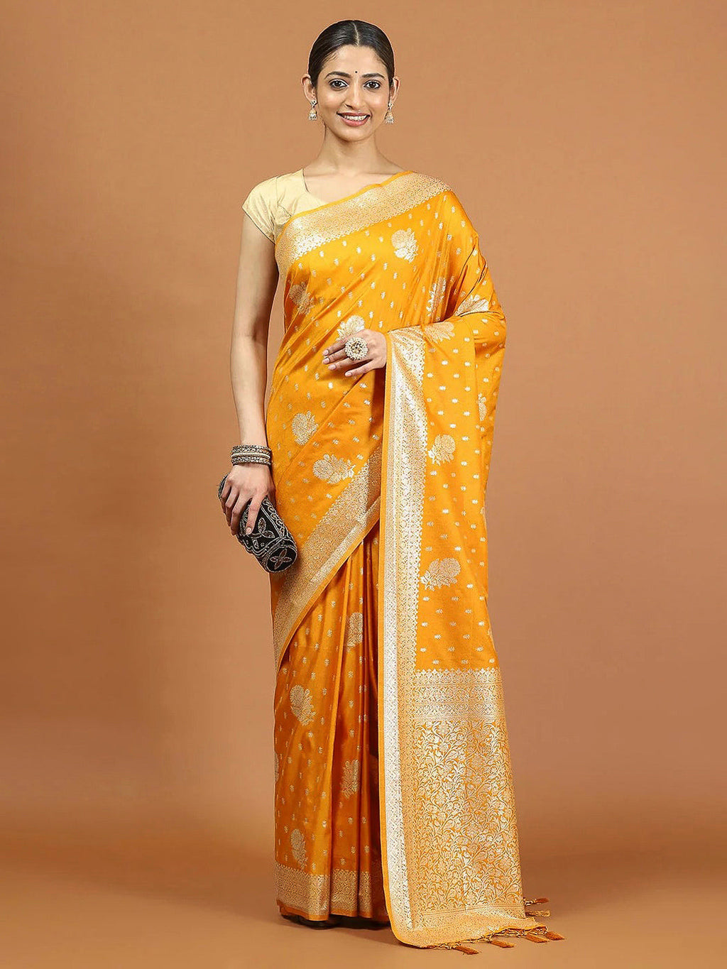 Mustard Woven Design Dola Silk Saree