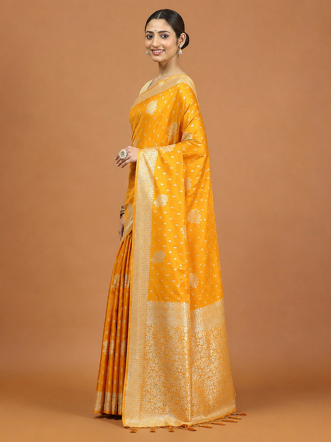 Mustard Woven Design Dola Silk Saree