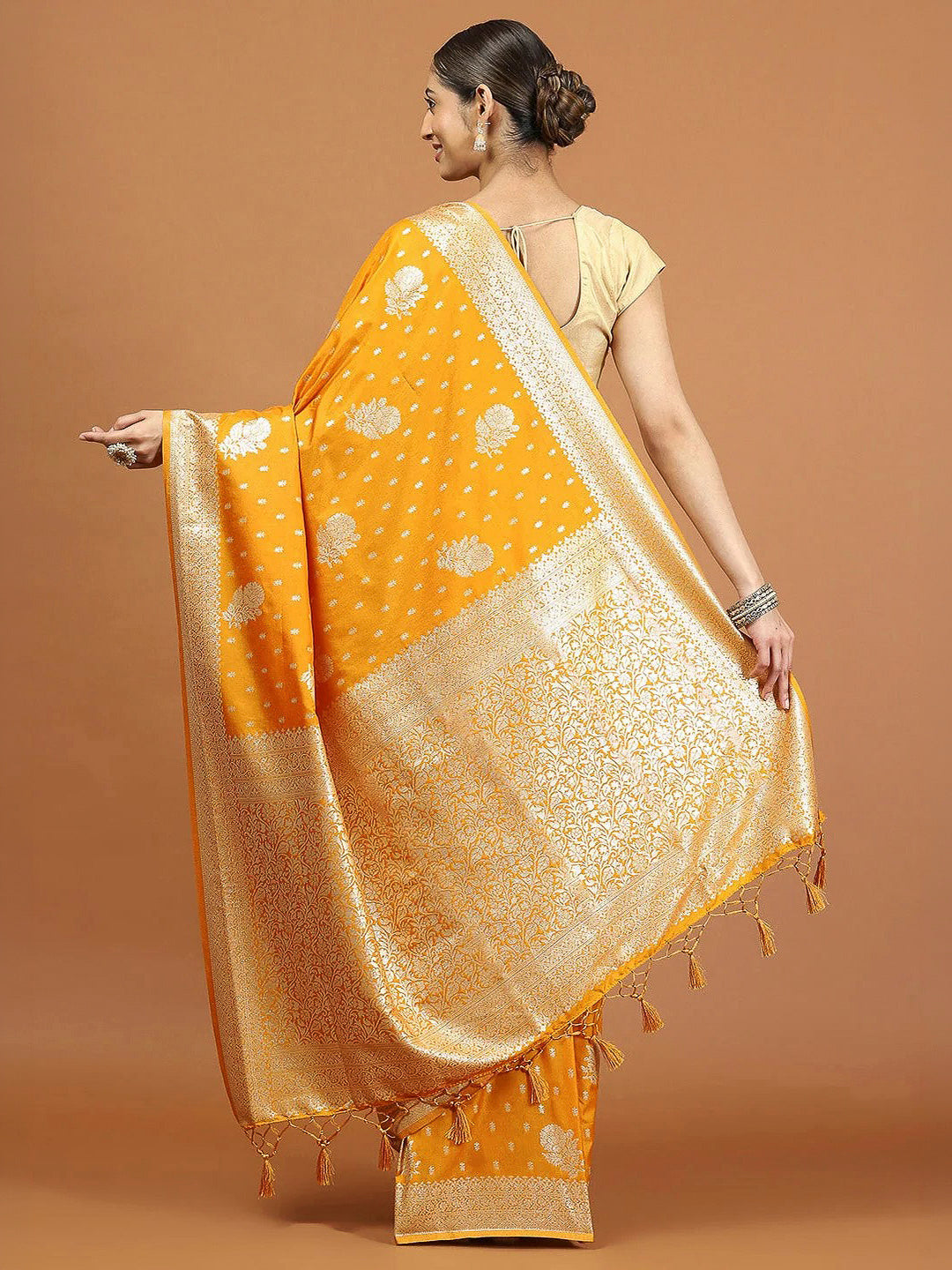 Mustard Woven Design Dola Silk Saree