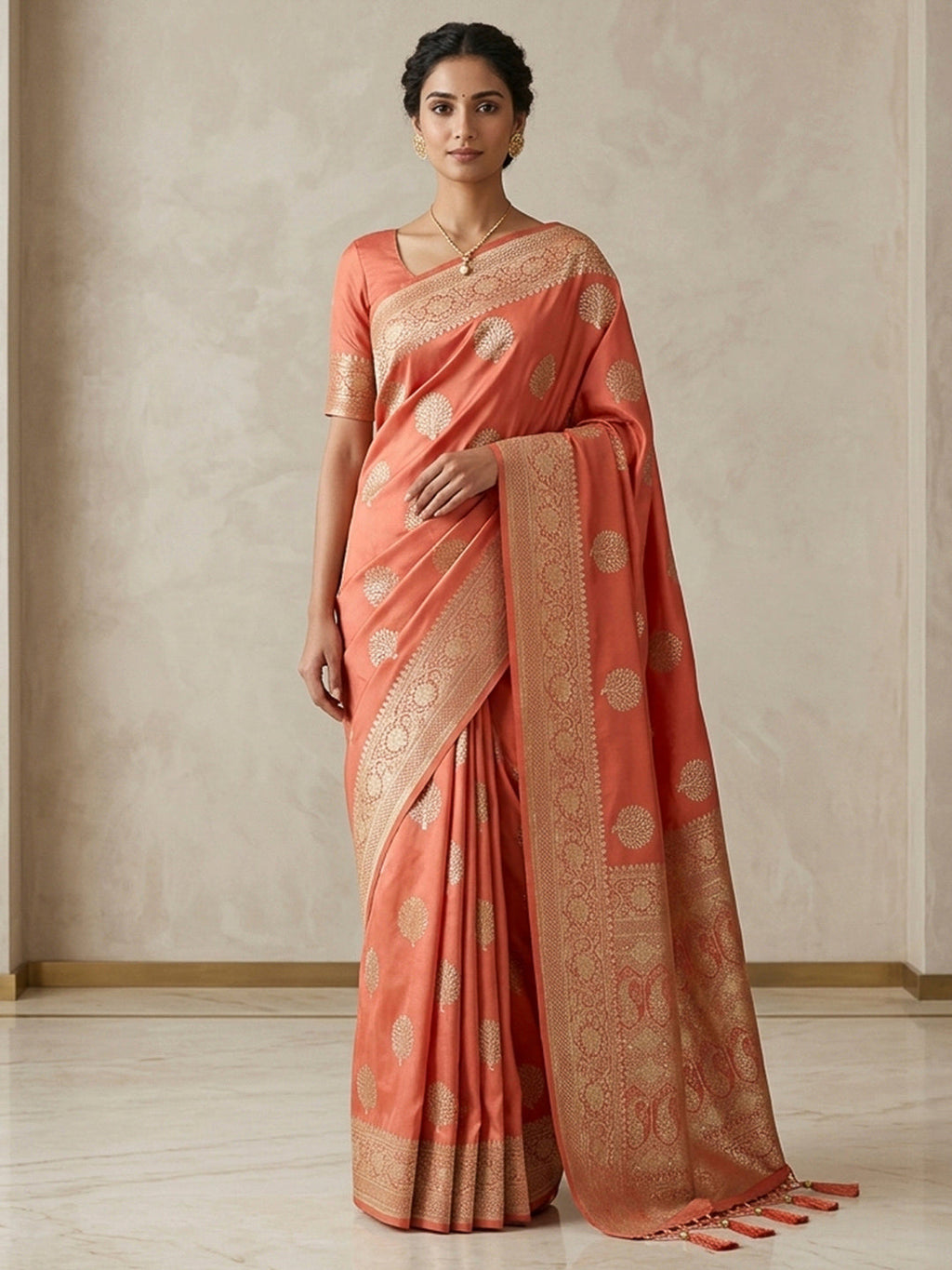 Peach Woven Design Dola Silk Saree