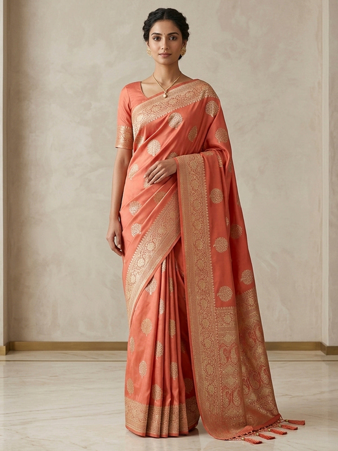 Peach Woven Design Dola Silk Saree