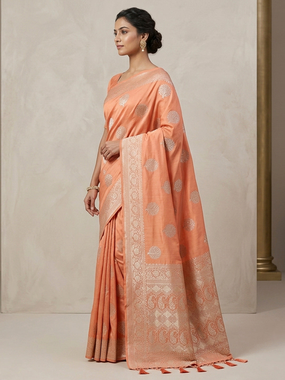 Peach Woven Design Dola Silk Saree