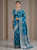 Peacock Blue Woven Design Dola Silk Saree
