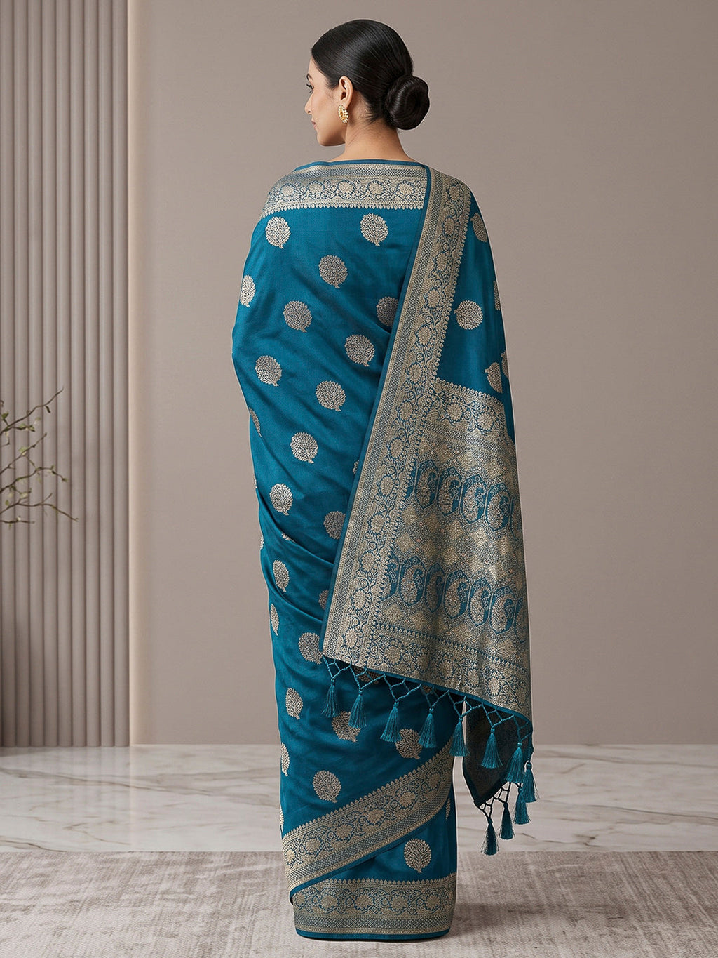 Peacock Blue Woven Design Dola Silk Saree