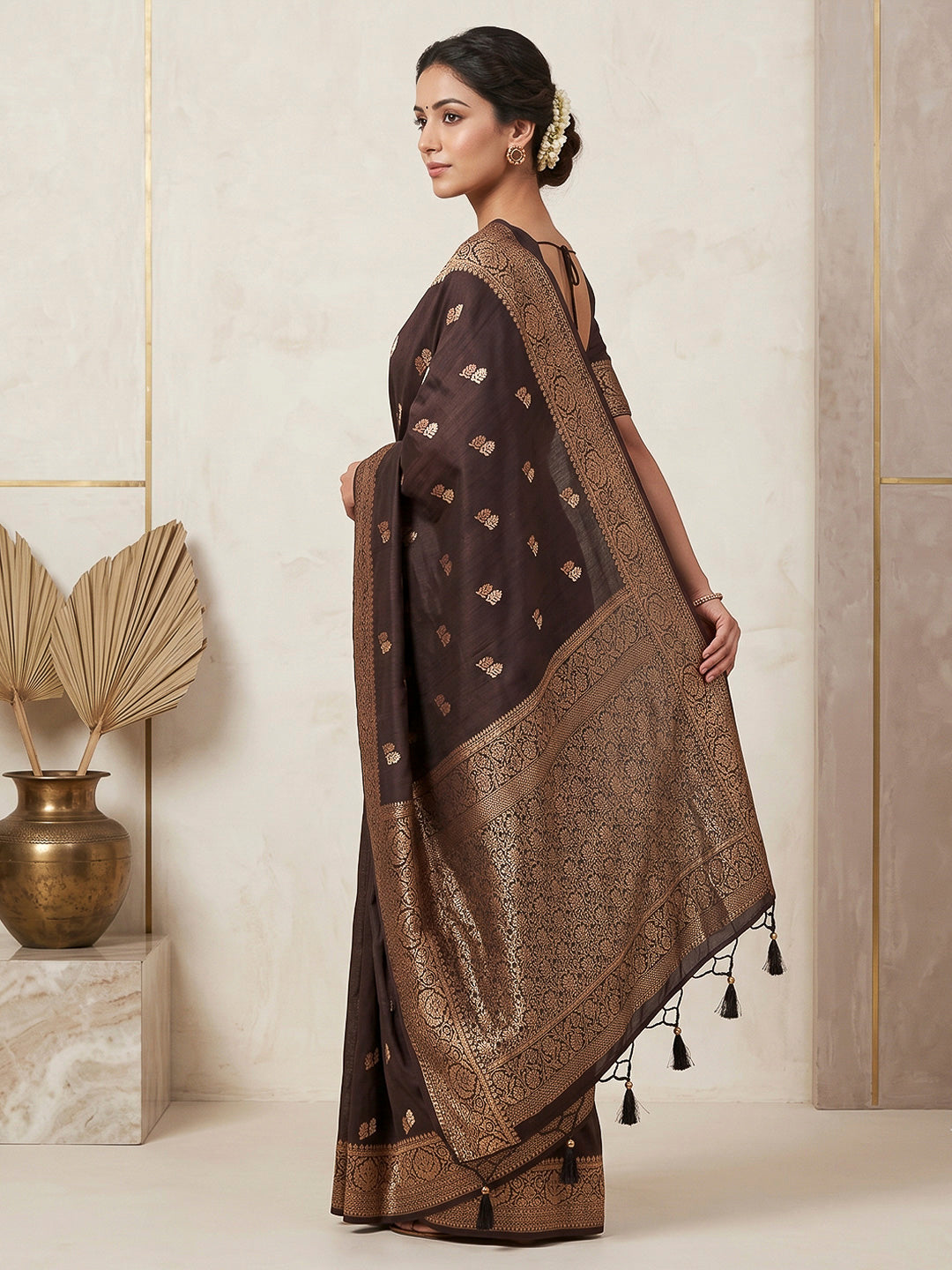 Black Woven Design Dola Silk Saree