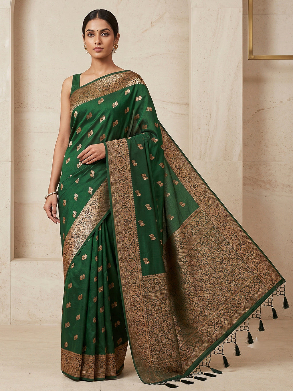 Dull Green Woven Design Dola Silk Saree