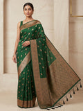 Dull Green Woven Design Dola Silk Saree