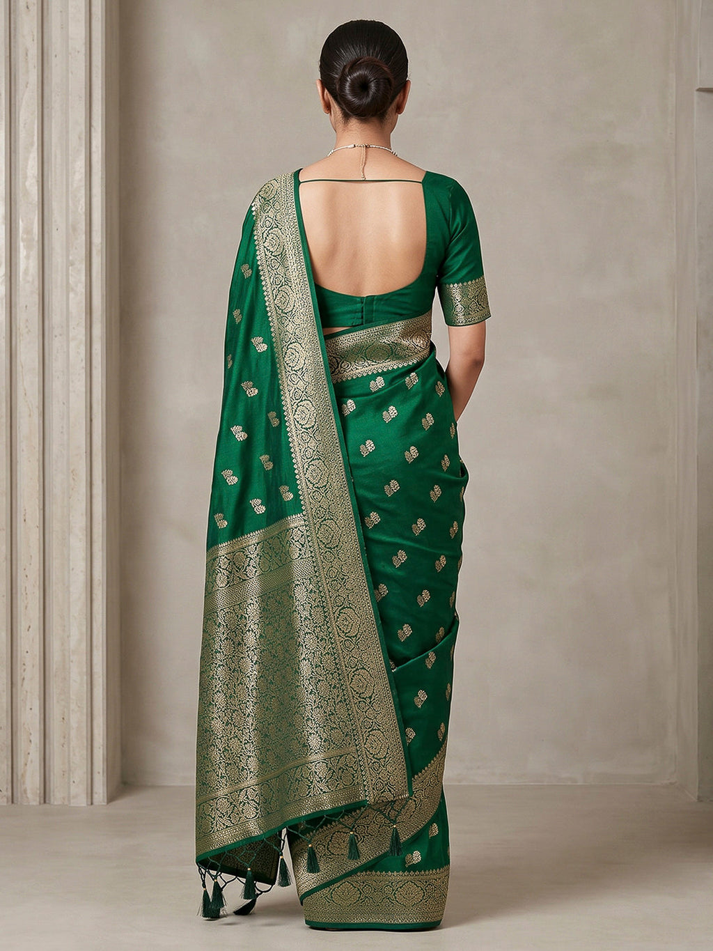 Dull Green Woven Design Dola Silk Saree