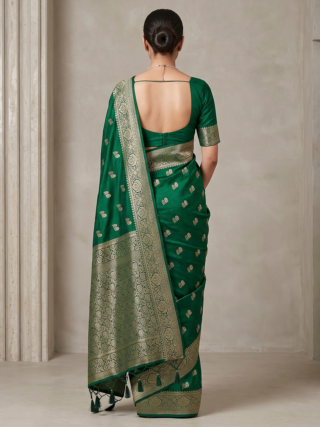 Dull Green Woven Design Dola Silk Saree
