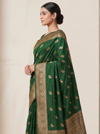 Dull Green Woven Design Dola Silk Saree